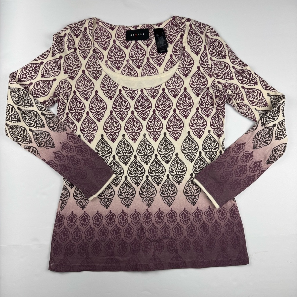Women’s long sleeve scoop neck purple cream top size small